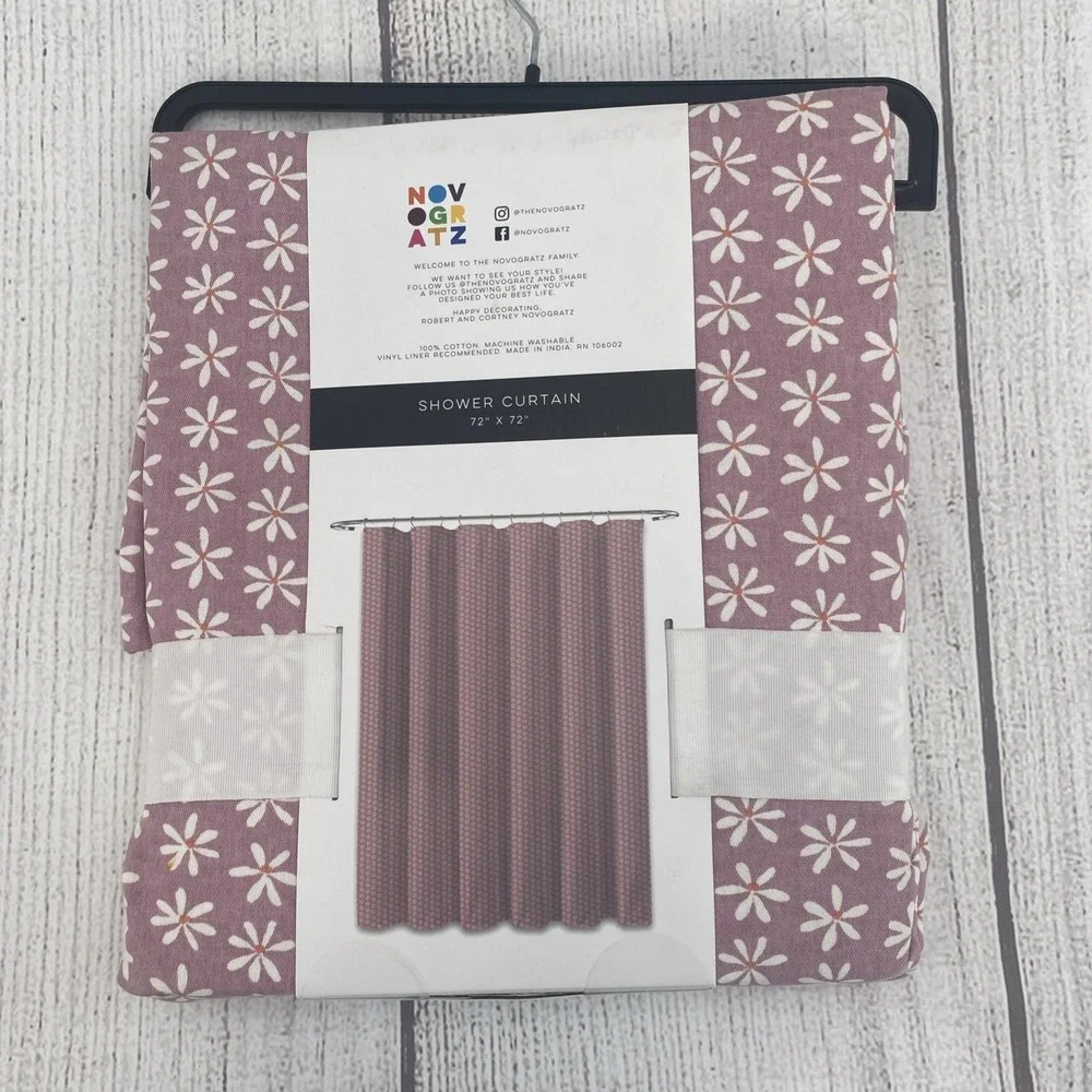 Novogratz Shower Curtain Pink Purple White Daisy Flowers 100% Cotton Fabric